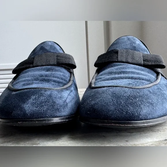 ERMERNEGILDO ZEGNA LOAFERS 9/ 10 SLIPPERS FORMAL TUXEDO BLUE SUEDE BOW TIE $1900